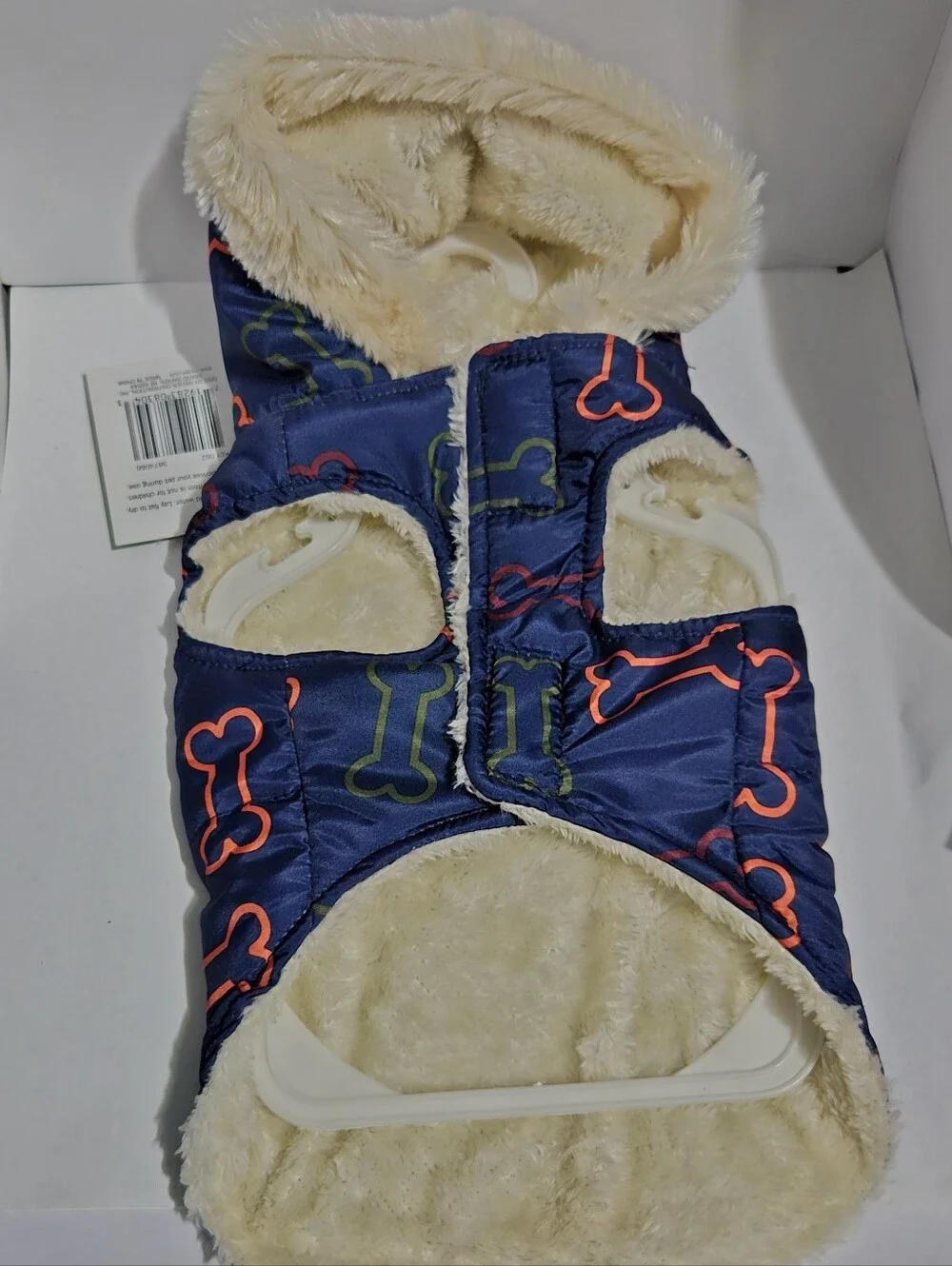 Meijer Navy Dog Parka with Red and Green Bone Print